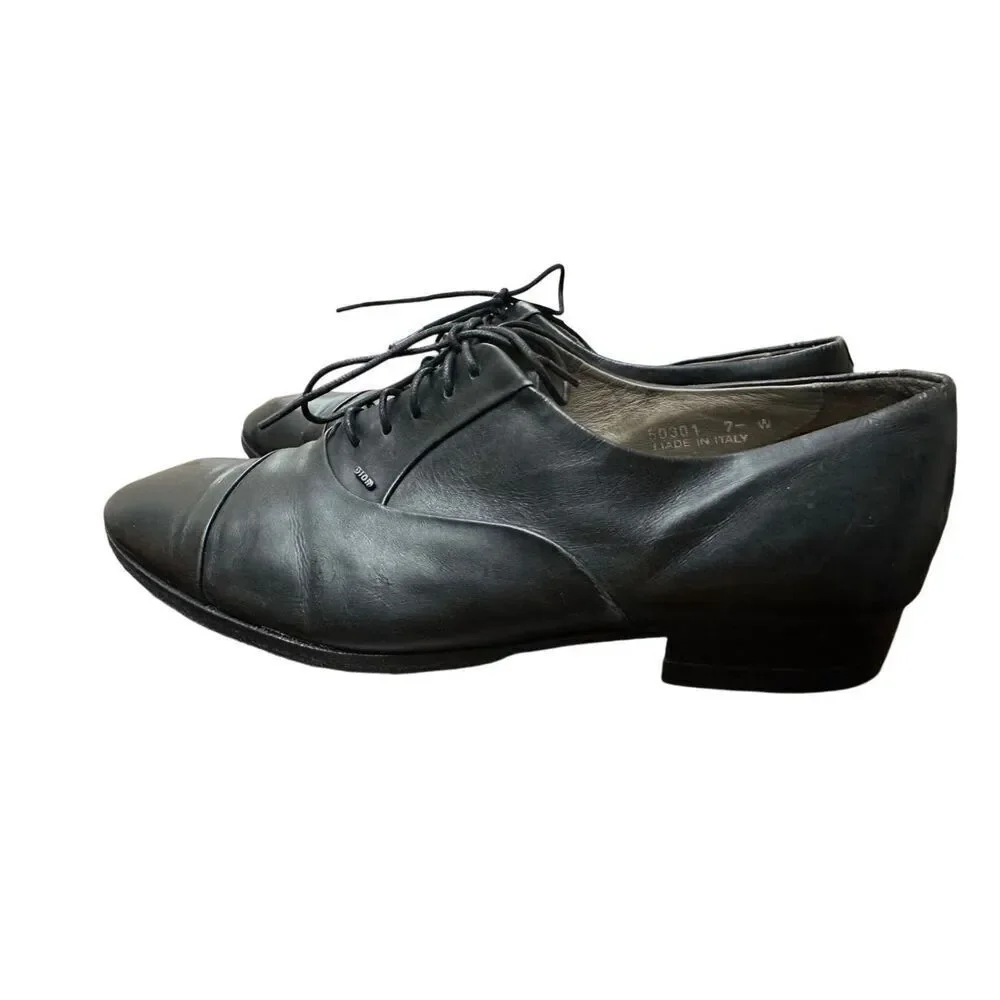Christian DIOR Mens Black Leather Oxford Dress Shoes Made In Italy Size 7- W